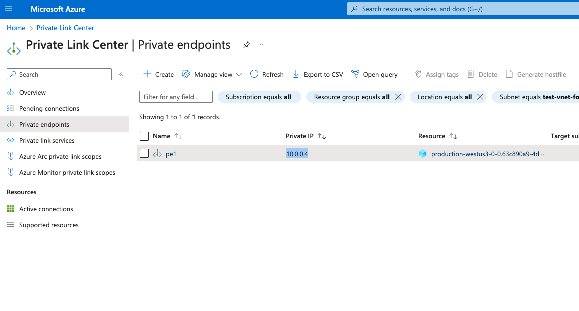 IP-адрес Private Endpoint