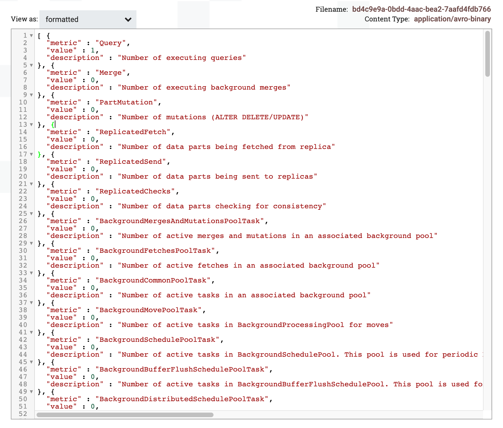 Просмотрщик соде�ржимого FlowFile, отображающий результаты запроса в отформатированном виде